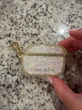case-mate Iridescent Glitter AirPods Case with Gold Clip with Bow Detail